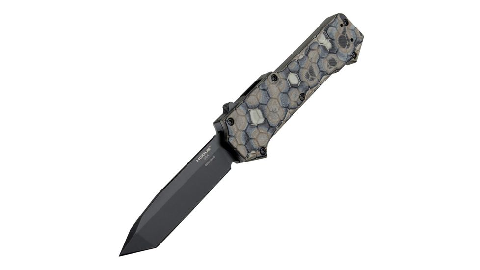 Hogue Compound Automatic Folding Knife, 3.5in, CPM S30V Stainless, Black PVD, Tanto Blade, Black G10 Handle,