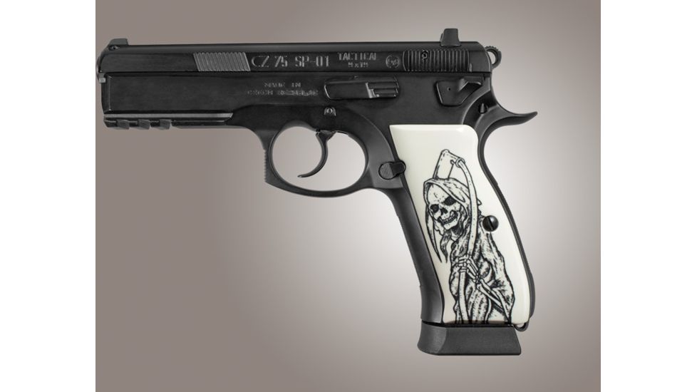 Hogue CZ 75 Scrimshaw Ivory Polymer - Grim Reaper Full Body X2 75029