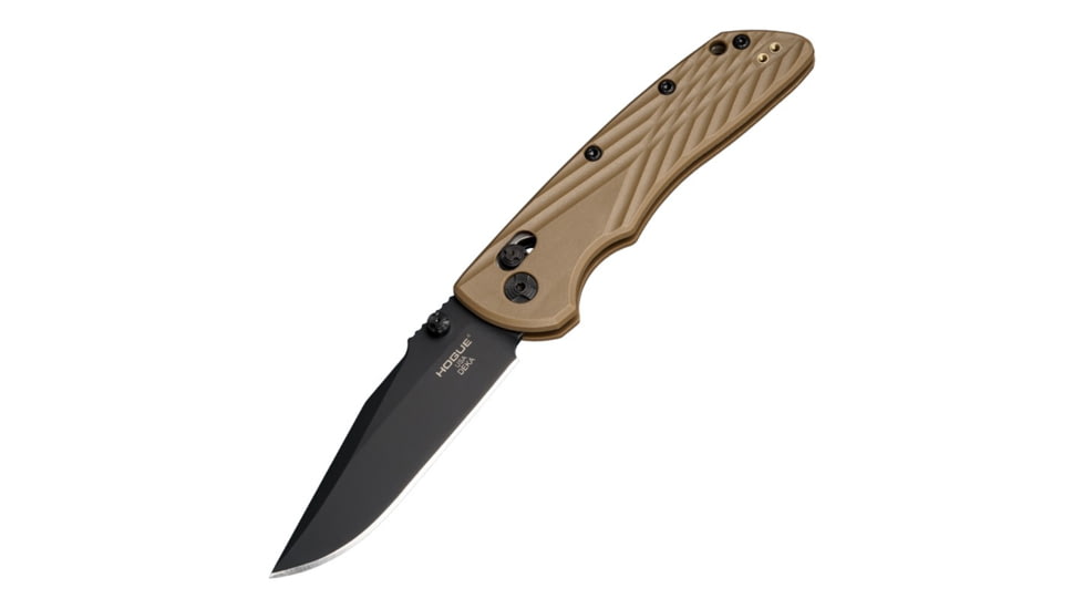 Hogue Deka Folding Knife, 3.25 in CPM MagnaCut Stainless Steel Clip Point Blade, Black Cerakote, Flat Dark Earth Glass Fiber Reinforced Polymer Handle, 24377