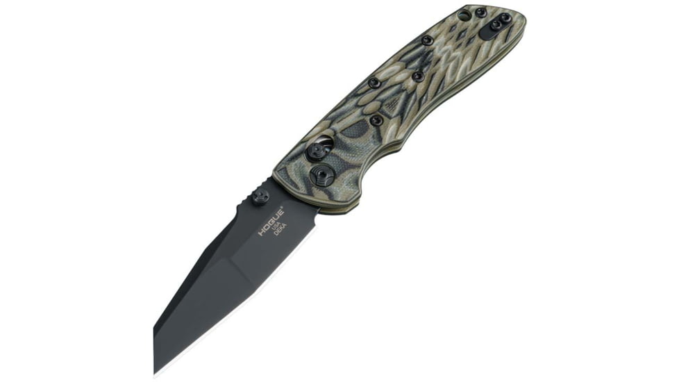 Hogue Deka Folding Knife, 3.25 in CPM 20CV Stainless Steel Wharncliffe Blade, Black Cerakote, Green G10 Handle, 24268