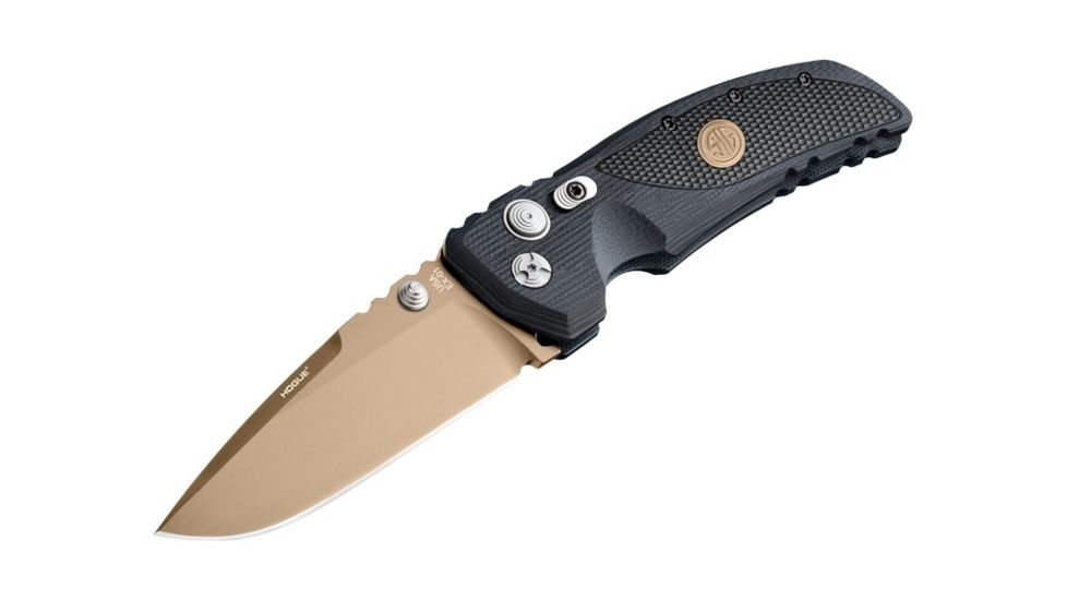 Hogue EX-01 3.5in Sig Emperor Scorpion Folder Drop Point Blade, FDE PVD, G-10 with Sig Medallion, Black/FDE 36170