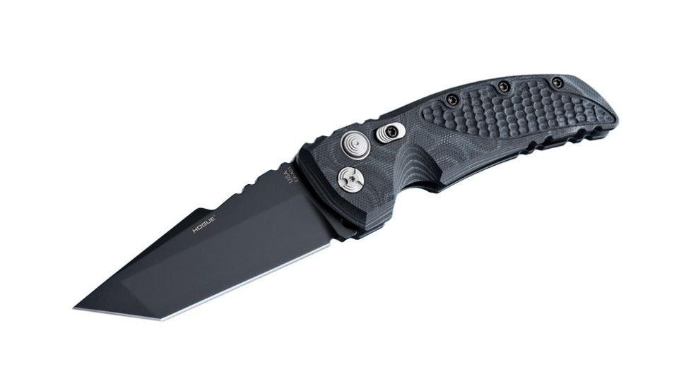Hogue EX-A01 Automatic Tactical Folding Knife, 4in, Black Tanto Blade, G-Mascus Black G10 Handle 34109