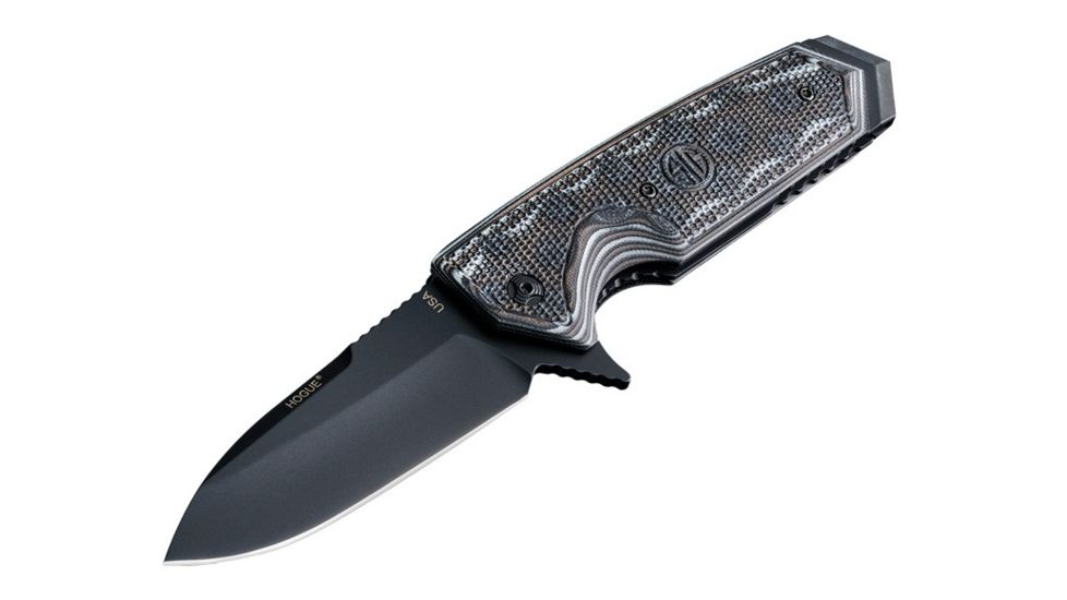 Hogue EX-02 3.75in Sig Folder Spear Point Blade Flipper, Black Finish, G10 Scales, Black/Grey 36217