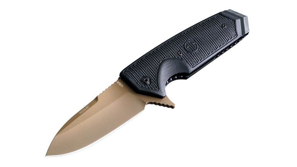 Hogue EX-02 3.75in Sig Folder Spear Point Blade Flipper, Flat Dark Earth Finish, G10 Scales, Black 36219