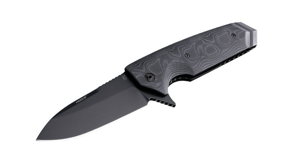 Hogue EX-02 3.75in. Tactical Folding Knife, Spear Point Blade, Flipper Brushed G-10 Frame, G-Mascus Black Gray 34219