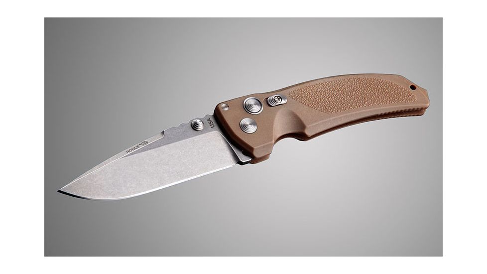 Hogue EX-03 4in Folder Drop Point Blade Tumble Finish Polymer Frame - Matte Brown 34353