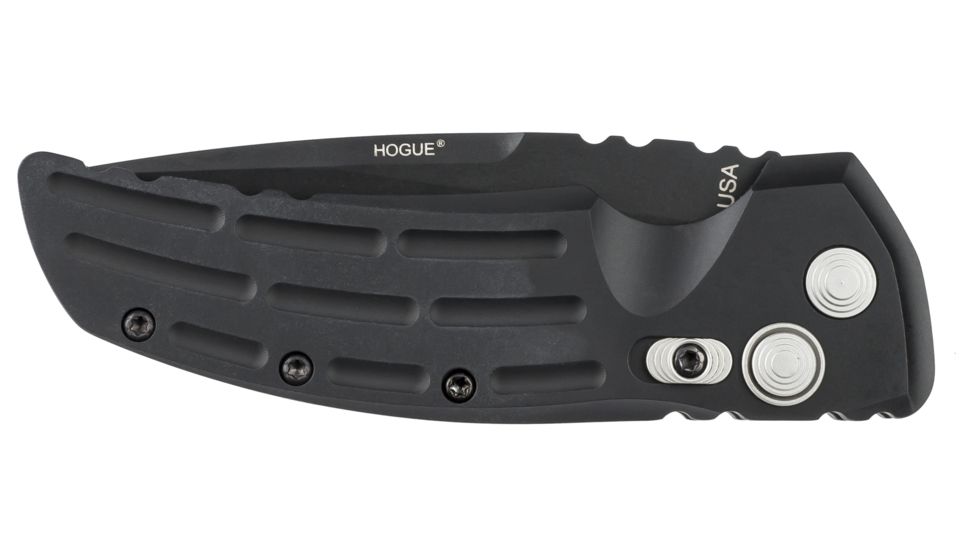 Hogue EX-A01 Automatic Tactical Folding Knife, 3.5in, 154CM Stainless Steel, Black Cerakote Drop Point Blade, Matte Black Aluminum Handle, 34130