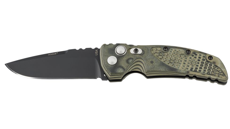 Hogue EX-A01 3.5in Automatic Folder Drop Point Blade Black Kote G-10 Frame,G-Mascus Green 34138