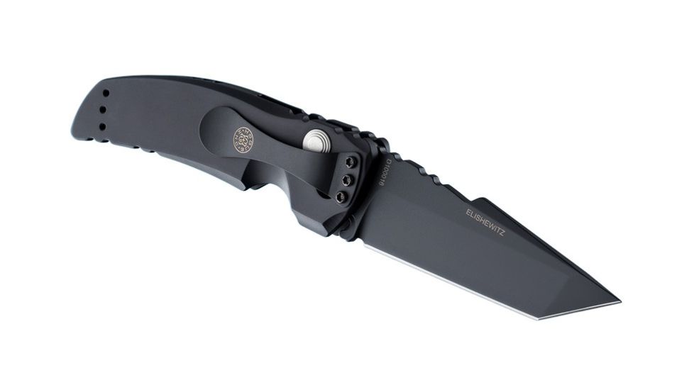 Hogue EX-A01 Automatic Tactical Folding Knife, 3.5in, 154CM Stainless Steel, Black Cerakote Tanto Blade, Matte Black Aluminum Handle, 34120