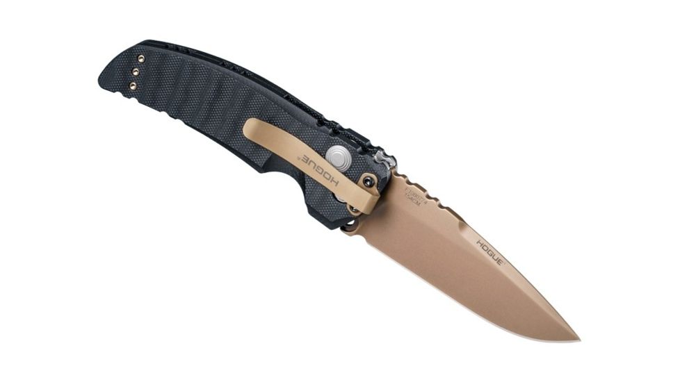 Hogue EX-A01 Sig Emperor Scorpion Automatic Folding Knife,  3.5in, 154CM Stainless Steel, Drop Point Blade, FDE PVD, G-10 Frame Solid Black FDE Sig Medallion, 36130