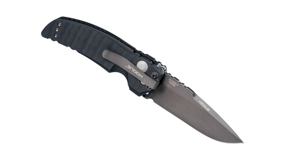 Hogue EX-A01 Sig Tactical Automatic Folding Knife, 3.5in, 154CM Stainless Steel, Drop Point Blade, Grey PVD, G-10 Frame Solid Black Black Sig Medallion Handle, 36132