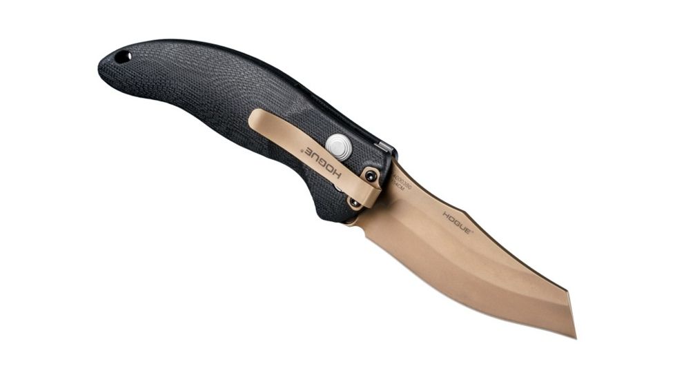 Hogue EX-A04 3.5in Sig Emperor Scorpion Automatic Folder Wharncliffe Blade, FDE PVD, G-10 Frame - Solid Black - FDE Sig Medallion 36420