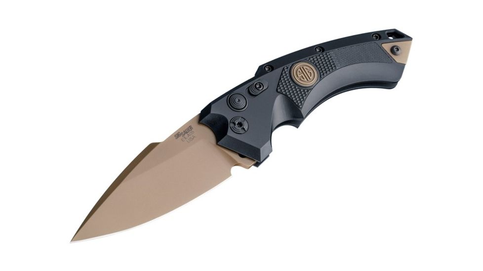 Hogue EX-A05 Sig Emperor Scorpion Automatic Folding Knife, 3.5in, Spear Point Blade, FDE PVD Finish, Black Aluminum/G10 Frame, 36530