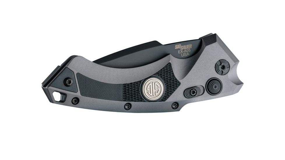 Hogue EX-A05 Sig Tactical Automatic Folding Knife, 3.5in, Spear Point Blade, Black Finish, Grey Aluminum/Black G10 Frame, 36532