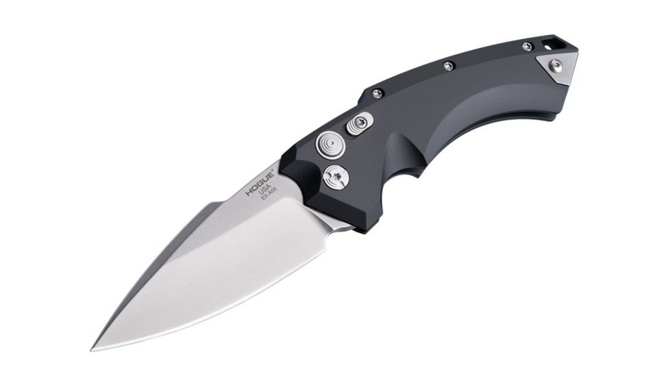 Hogue EX-A05 Automatic Folding Knife, 3.5in, CPM 154 Stainless Steel, Spear Point Blade, Stone Tumbled, Matte Black Aluminum Handle, 34530