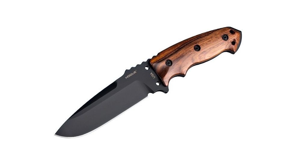 Hogue EX-F01 5 1/2in. Fixed Drop Point Blade A-2 Black Kote Wood Scales, Coco Bolo 35176