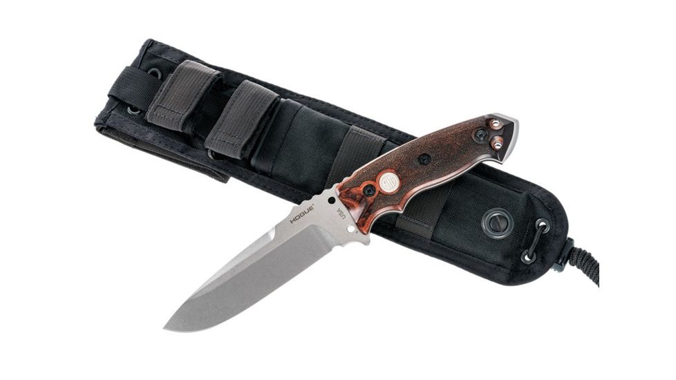Hogue EX-F01 5.5in Sig Fixed Drop Point Blade, A-2 Bead Blast, Clear Finish, Black Sheath, Reinforced Rosewood Scales Sig Medallion 37175
