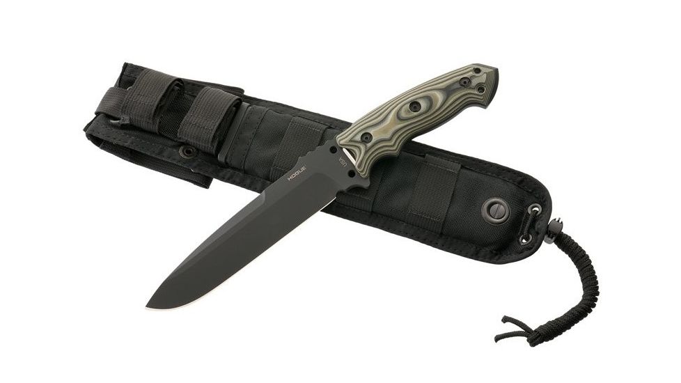 Hogue EX-F01 7in Fixed Drop Point Blade A-2 Black Kote G-10 Scales - G-Mascus Green 35158