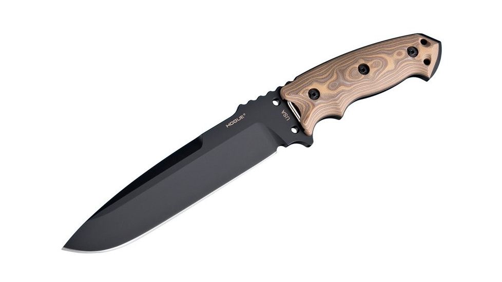 Hogue EX-F01 7in Fixed Drop Point Blade A-2 Black Kote G-10 Scales - G-Mascus Tan 35157