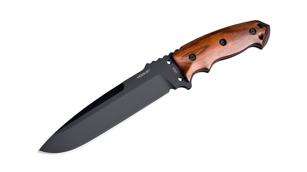 Hogue EX-F01 7in. Fixed Drop Point Blade A-2 Black Kote Wood Scales, Coco Bolo 35156