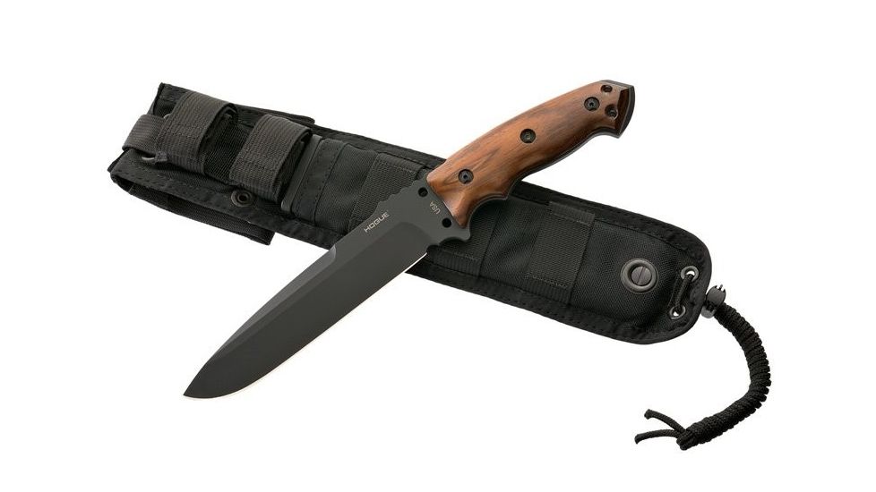 Hogue EX-F01 7in. Fixed Drop Point Blade A-2 Black Kote Wood Scales, Coco Bolo 35156