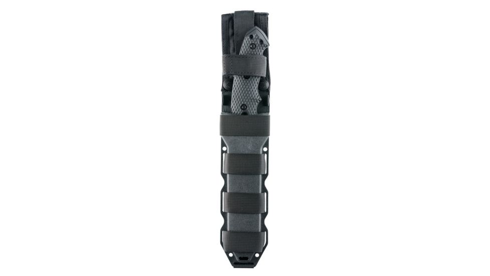 Hogue EX-F01 7in Fixed Tanto A-2 Steel Blade w/Black Automatic Retention Sheath, Black Finish, G10 Solid Black Scales, 35109