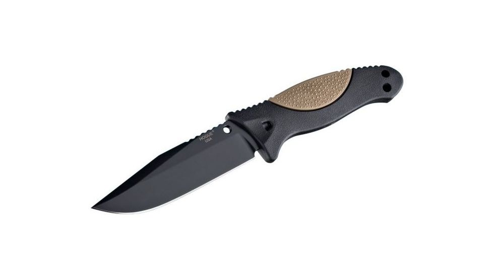 Hogue EX-F02 4.5in. Fixed Clip Point Blade Black Kote Auto Retention Sheath Black, Rubber OverMold Handle Dark Earth 35253