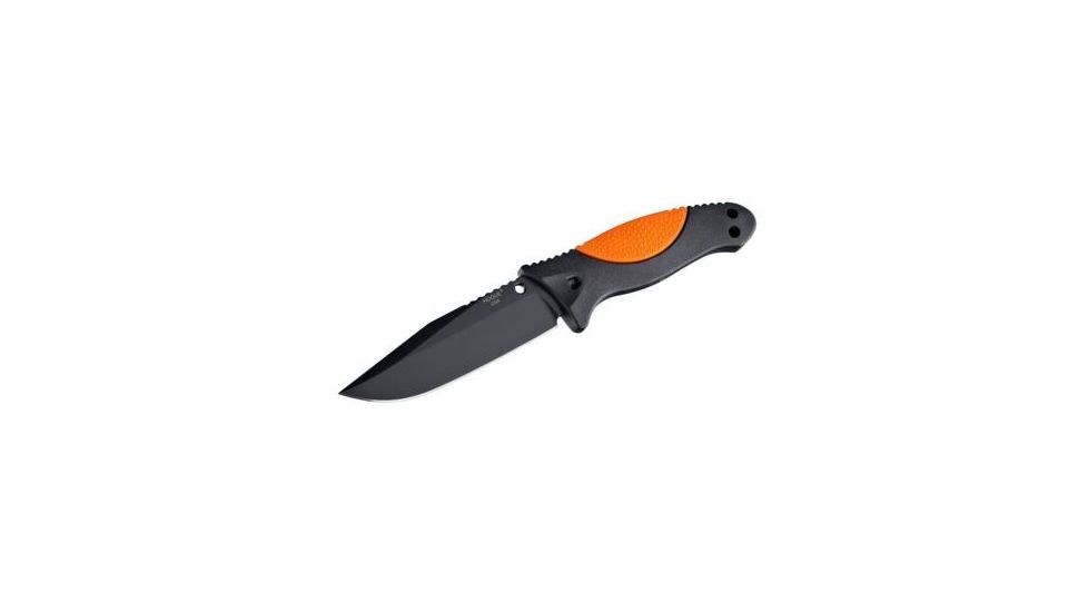 Hogue EX-F02 4.5in. Fixed Clip Point Blade Black Kote Auto Retention Sheath Black, Rubber OverMold Handle Hunter Orange 35254