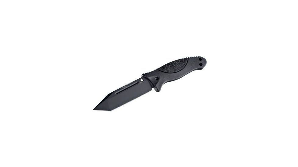 Hogue EX-F02 4.5in. Fixed Tanto Blade Black Kote Auto Retention Sheath Black, Rubber OverMold Handle Black 35240