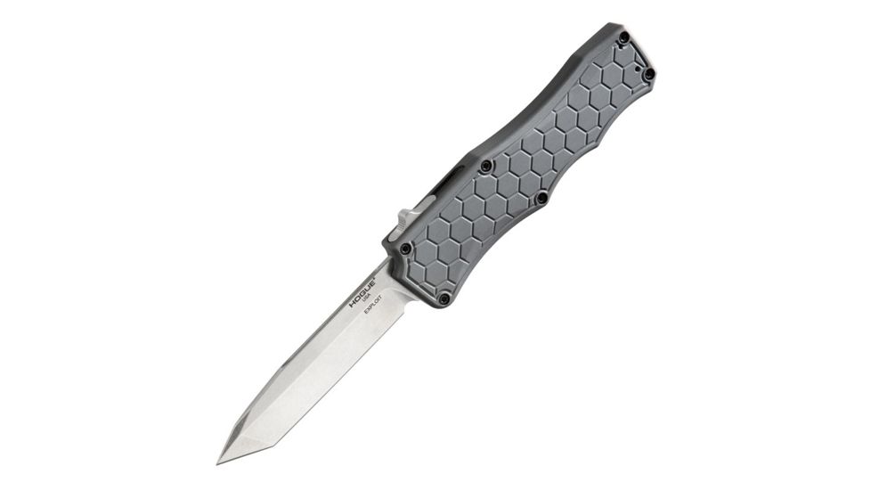 Hogue Exploit Automatic Folding Knife, 3.5in, CPM S30V Stainless Steel, Tanto Blade, Stone Tumbled, Matte Grey Aluminum Handle, 34042