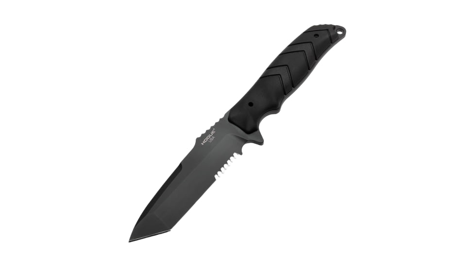 Hogue Fray 4.2in Fixed Blade Knife, Stainless Steel, Tanto Blade, Rubber Handle, Black, NSN 1095-01-466-8569, 55349