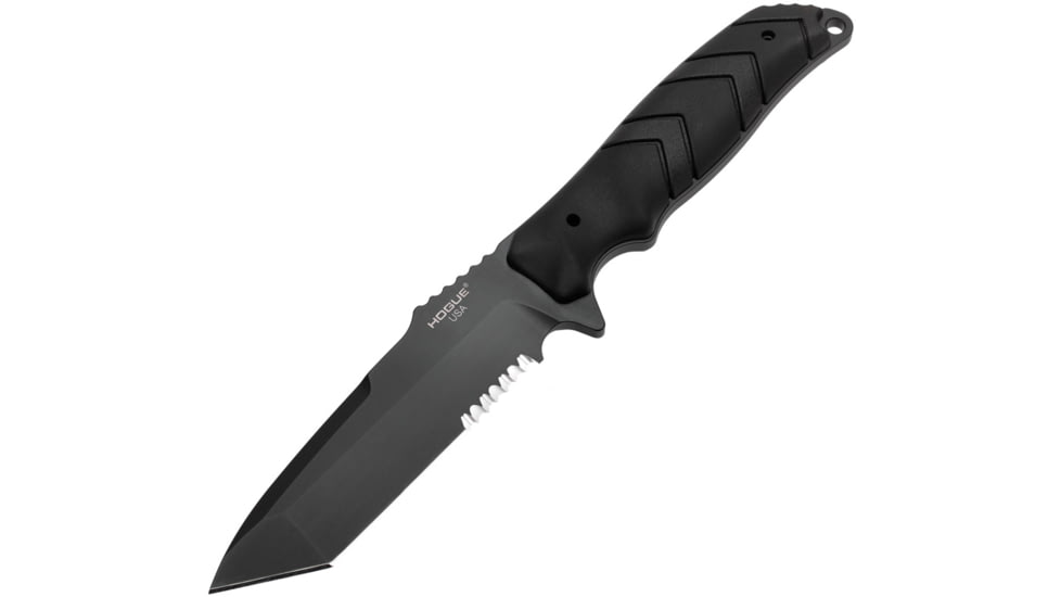 Hogue Fray 4.2in Fixed Blade Knife, Stainless Steel, Tanto Blade, Rubber Handle, Black, NSN 1095-01-466-8569, 55349