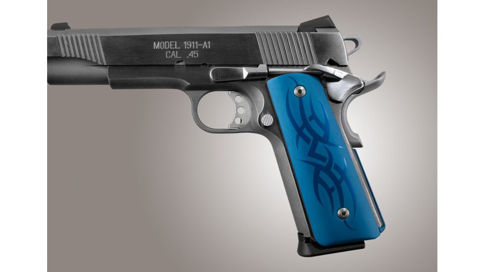 Hogue Govt. Aluminum Magrip Kit - Tribal Flat Mainspring Matte Blue 01203
