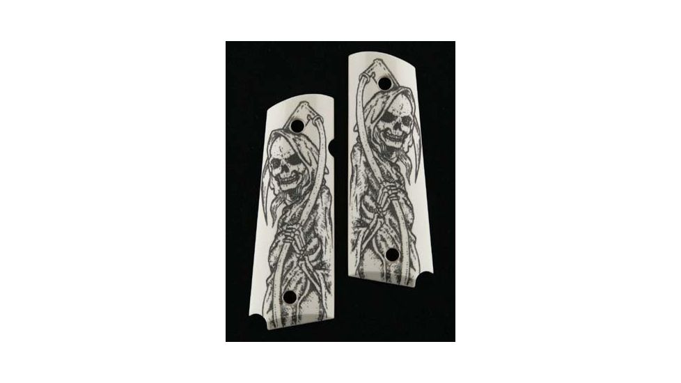 Hogue Govt. Model Scrimshaw Ivory Polymer Ambi Safety Cut - Grim Reaper Full Body X2 45029