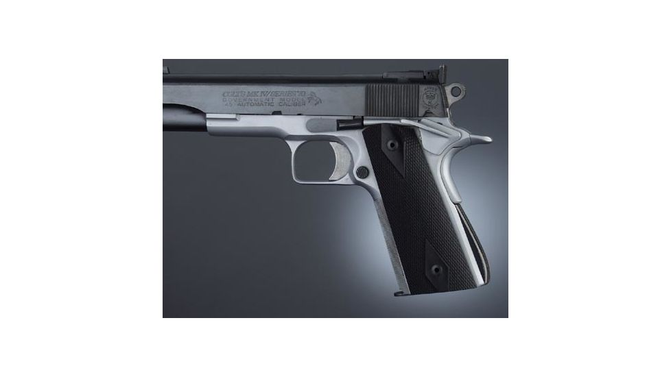 Hogue Govt. Model Ebony S&amp;A Mag.-Well Checkered 45279