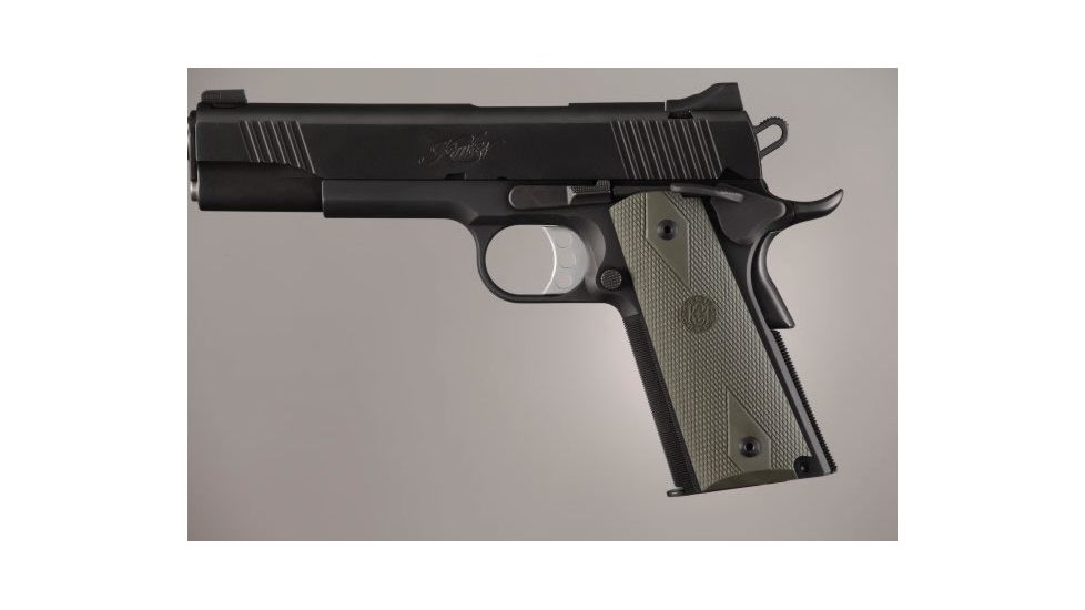 Hogue Govt. Model Rubber Grip Panels Checkered W/Diamonds OD Green 45011