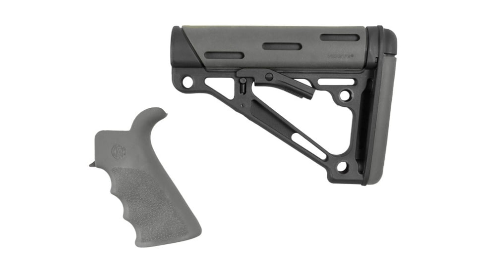 Hogue Grooved Beavertail Grip &amp; Collapsible Buttstock Kit, AR-15/M16, Commercial Buffer Tube, Slate Grey, Universal, 15555