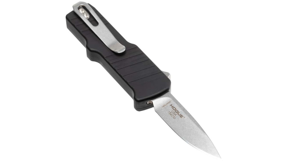 Hogue HK Micro Incursion Automatic Folding Knife, 1.95in, 154CM Stainless Steel, Out the Front Automatic Clip Point Blade, Tumbled Finish, Matte Black, 54030-EXLKRL