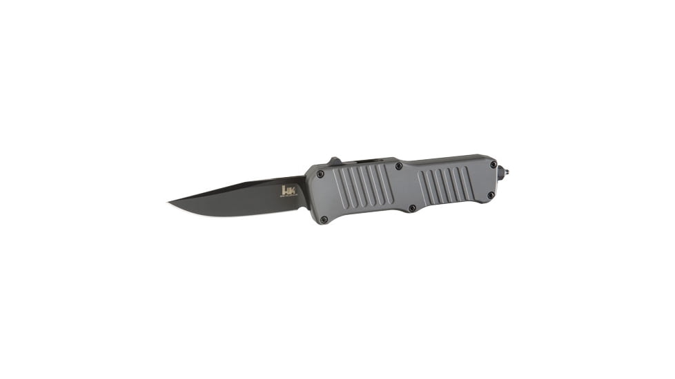 Hogue HK Mini Incursion Automatic Folding Knife, 2.95in, Stainless Steel, Clip Point Blade, Aluminum Matte Grey, 54052H