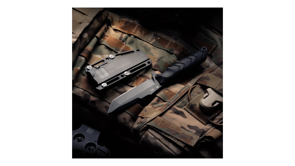 Hogue Fray 4.2in Fixed Blade Knife, Stainless Steel, Tanto Blade, Rubber Handle, Black, NSN 1095-01-466-8569, 55349