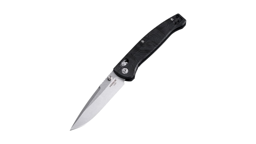 Hogue Mysto 3.4in ABLE Lock Folding Knife, CPM MagnaCut Stainless Steel, Drop Point Blade, Richlite Black Diamond/Metal Element Handle, 24457