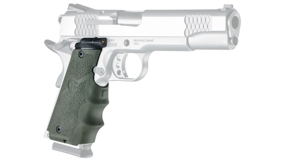 Hogue Laser Enhanced Grip - Govt. Model Rubber Grip with Finger Grooves OD Green 45081