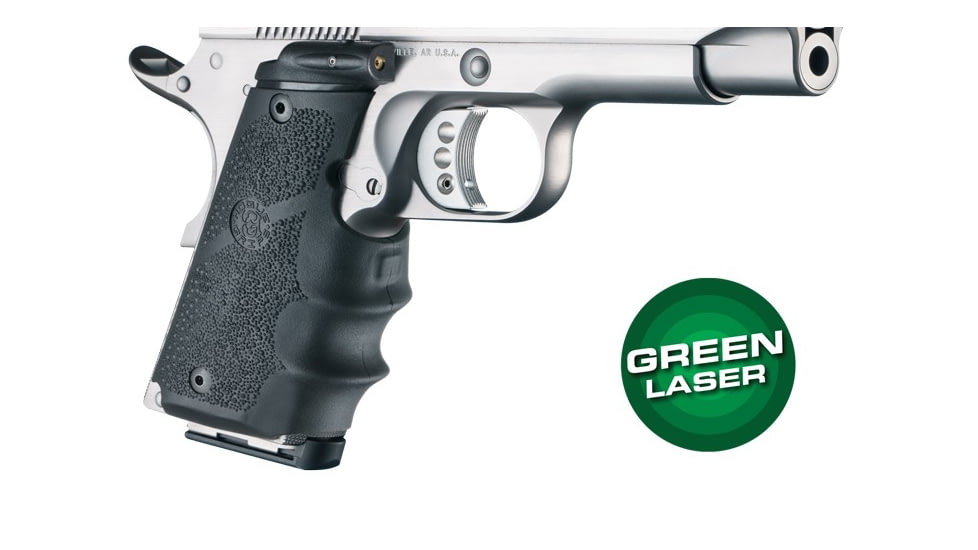 Hogue Green Laser Enhanced Grip, 1911 Officers, OverMolded Rubber, Black, 43980