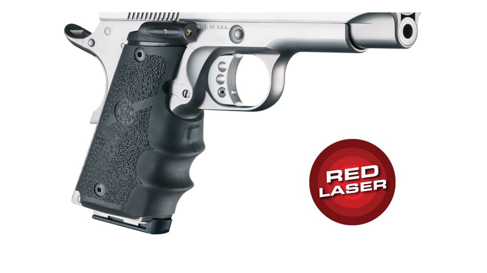 Hogue Red Laser Enhanced Grip, 1911 Officers, OverMolded Rubber, Black, 43080