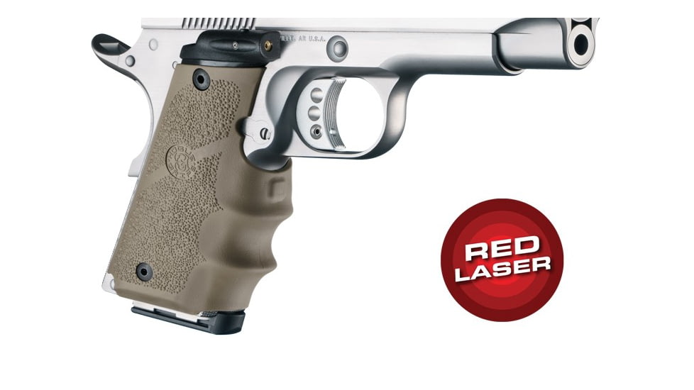 Hogue Red Laser Enhanced Grip, 1911 Officers, OverMolded Rubber, FDE, 43083
