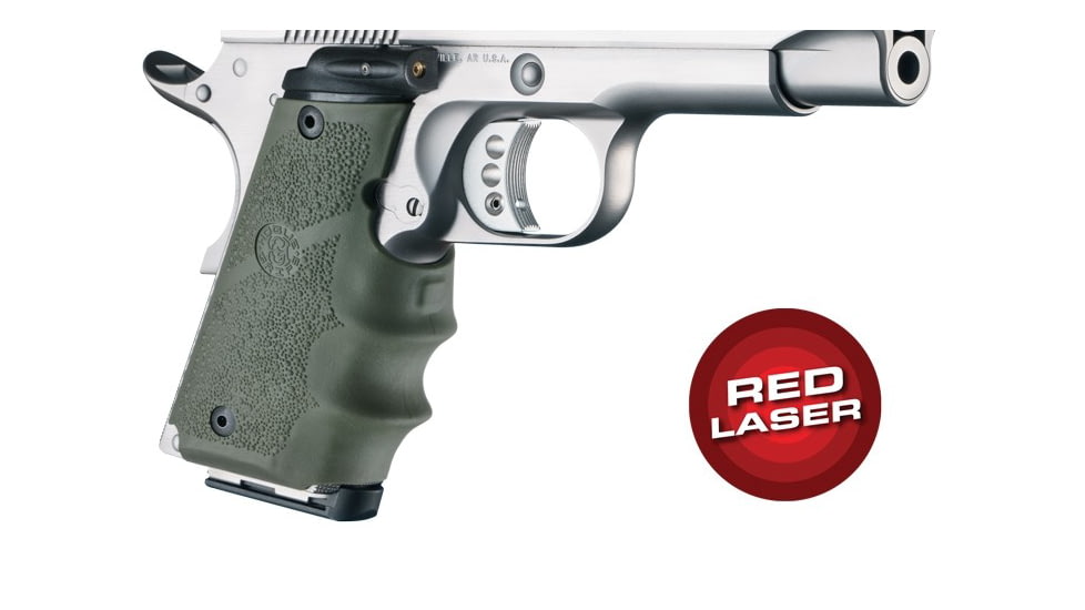 Hogue Red Laser Enhanced Grip, 1911 Officers, OverMolded Rubber, OD Green, 43081