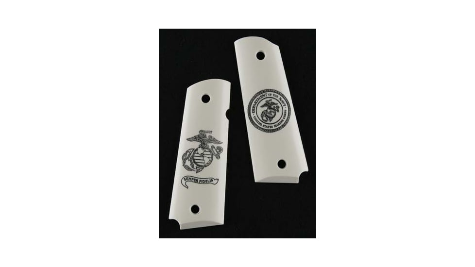Hogue Officers Model Scrimshaw Ivory Polymer Gun Grip- Marines Eagle Globe and Anchor 43031