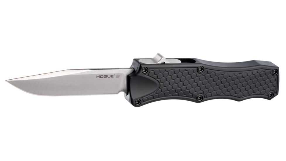 Hogue Out The Front 3.5inch Automatic Clip Point Blade Tumbled Finish Aluminum Frame - Matte Black - HOG-34010