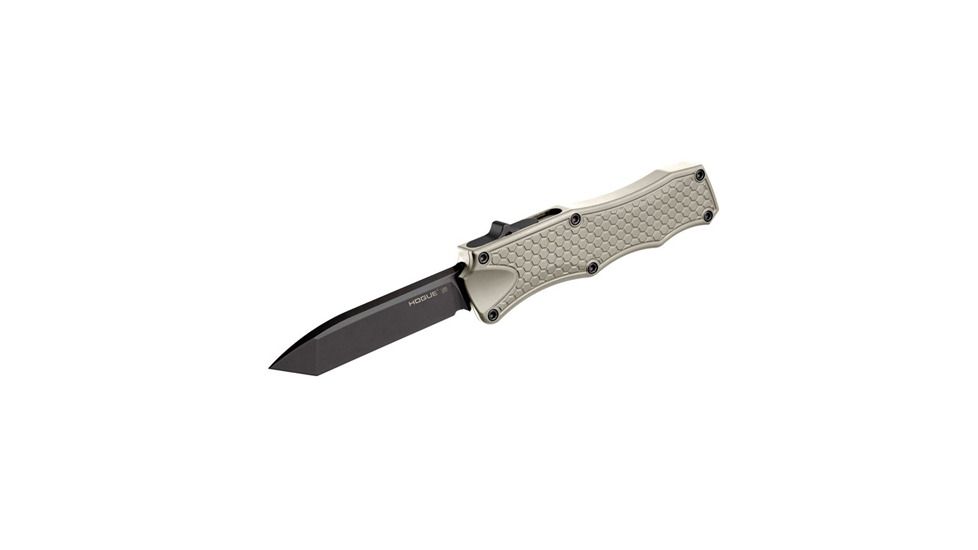 Out The Front 3.5" Automatic Tanto Blade Black Finish Aluminum Frame - Matte Desert Sand