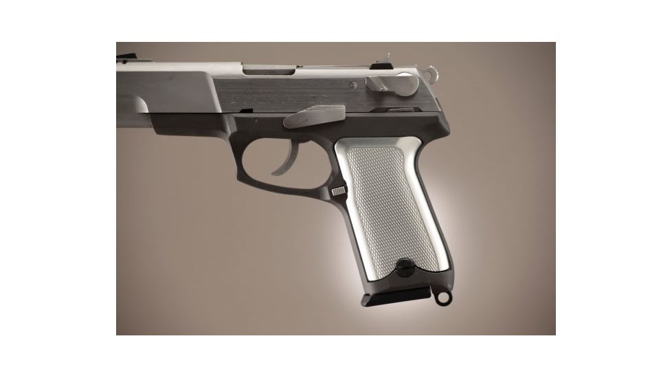 Hogue Ruger P85 - P91 Checkered Aluminum - Brushed Gloss Clear Anodized 85175